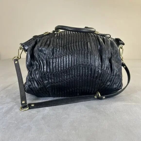 Authentic Coach Madison Gathered Lindsey Satchel Black Shoulder Bag - Picture 4 of 13